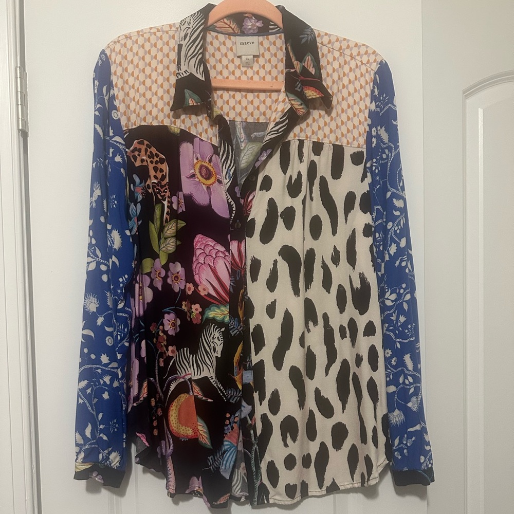 Anthropologie Maeve Button Up Printed Blouse XL